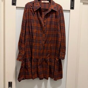 ASOS Curve Red and Navy Plaid Long Sleeve Dress